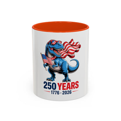 Rex Revere Patriotic T-Rex Mug — America 250 Years 1776–2026 Coffee Cup
