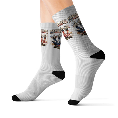 250 Years America Flag Crew Socks – Patriotic All-Over Sublimation Print