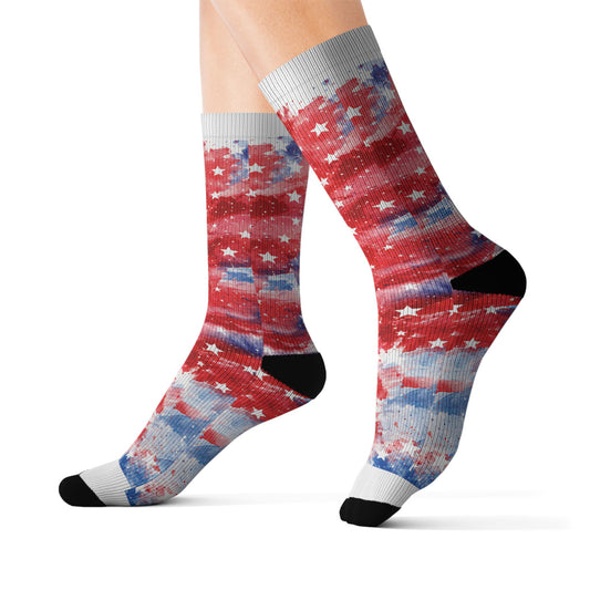 Patriotic Tie-Dye Crew Socks – Red, White & Blue All-Over Sublimation Print