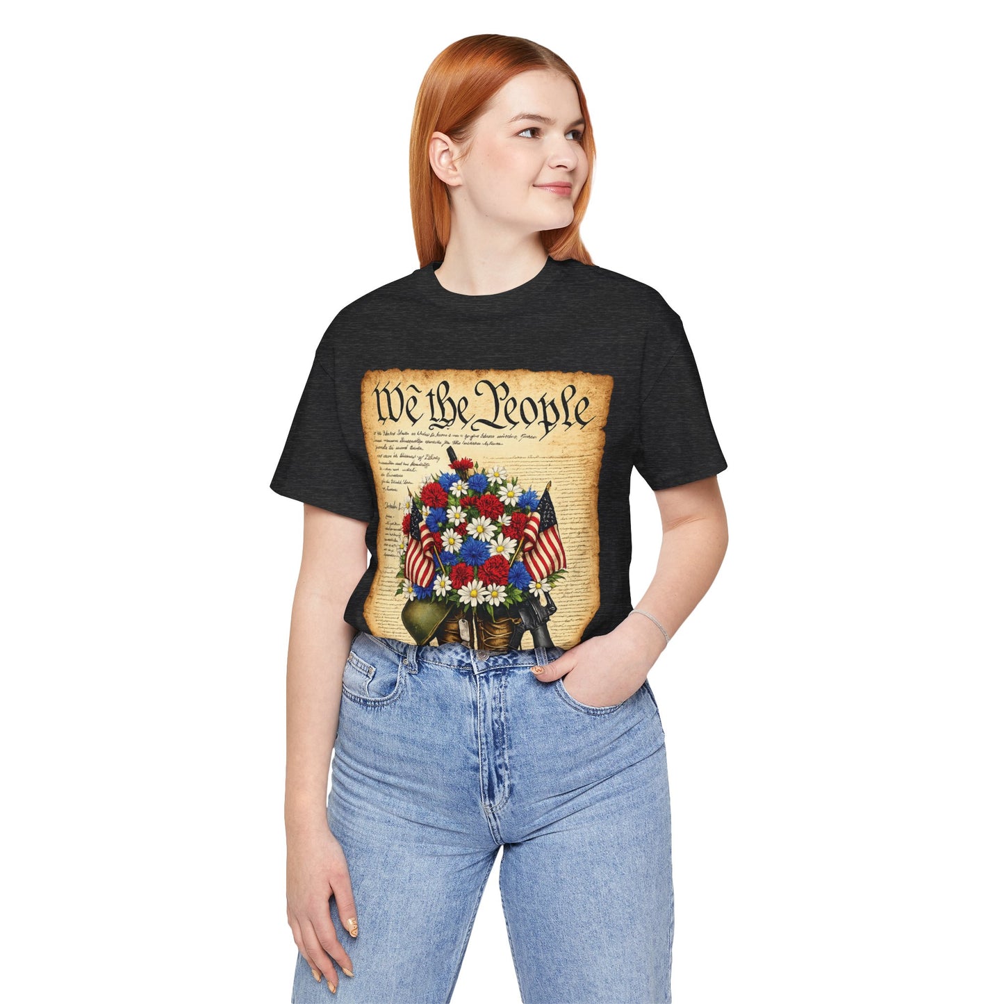 America 250 Flag Bouquet Tee — We the People Military Boots Memorial Shirt