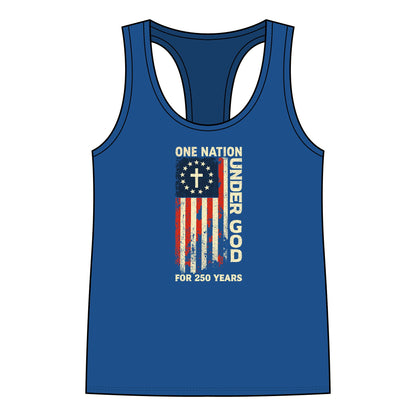 Women's Patriotic Racerback Tank – One Nation Under God, 250 Years