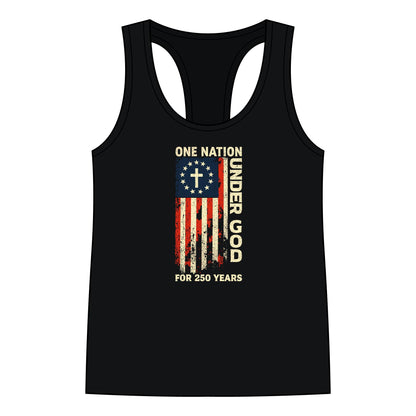 Women's Patriotic Racerback Tank – One Nation Under God, 250 Years