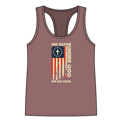 Women's Patriotic Racerback Tank – One Nation Under God, 250 Years