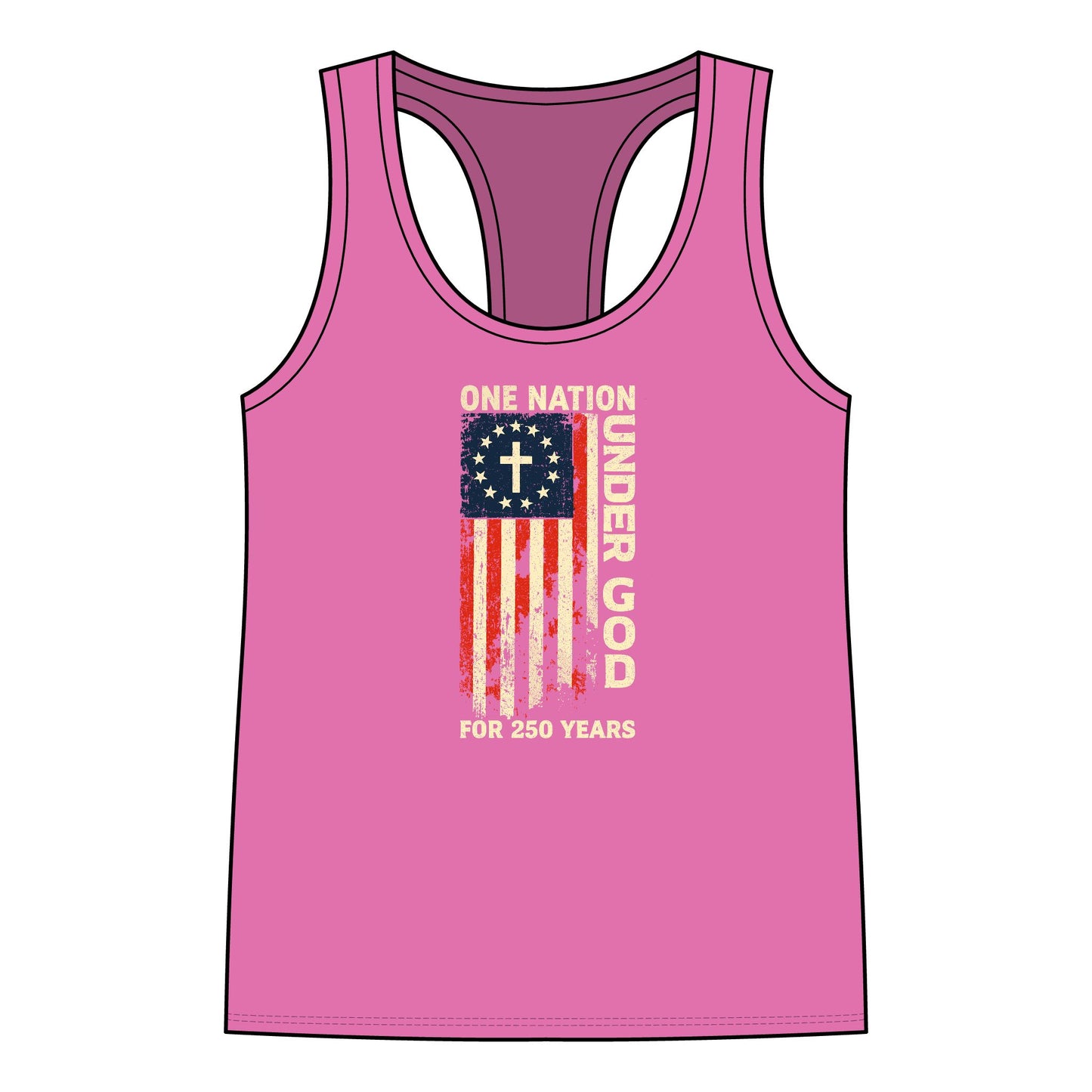 Women's Patriotic Racerback Tank – One Nation Under God, 250 Years