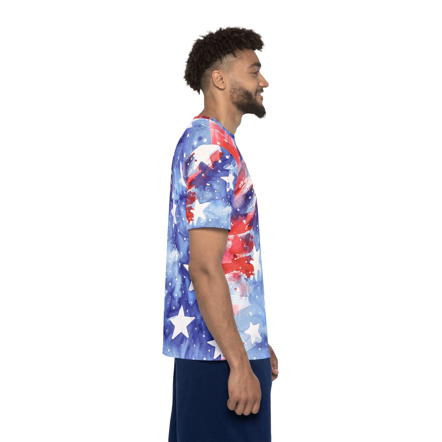 Patriotic Watercolor Stars Tee – American Flag AOP Sports Jersey