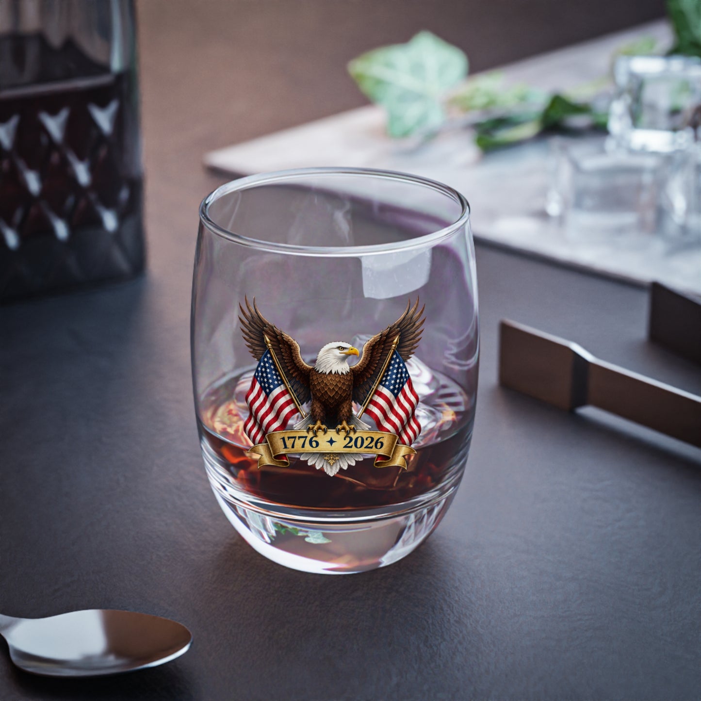 America 250 Eagle Flag Whiskey Glass — 1776–2026, 6 oz