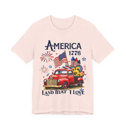 Patriotic Red Truck T‑Shirt — "America 1776 Land That I Love" Fourth of July Tee