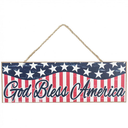 15" Wooden Sign: God Bless America (White)