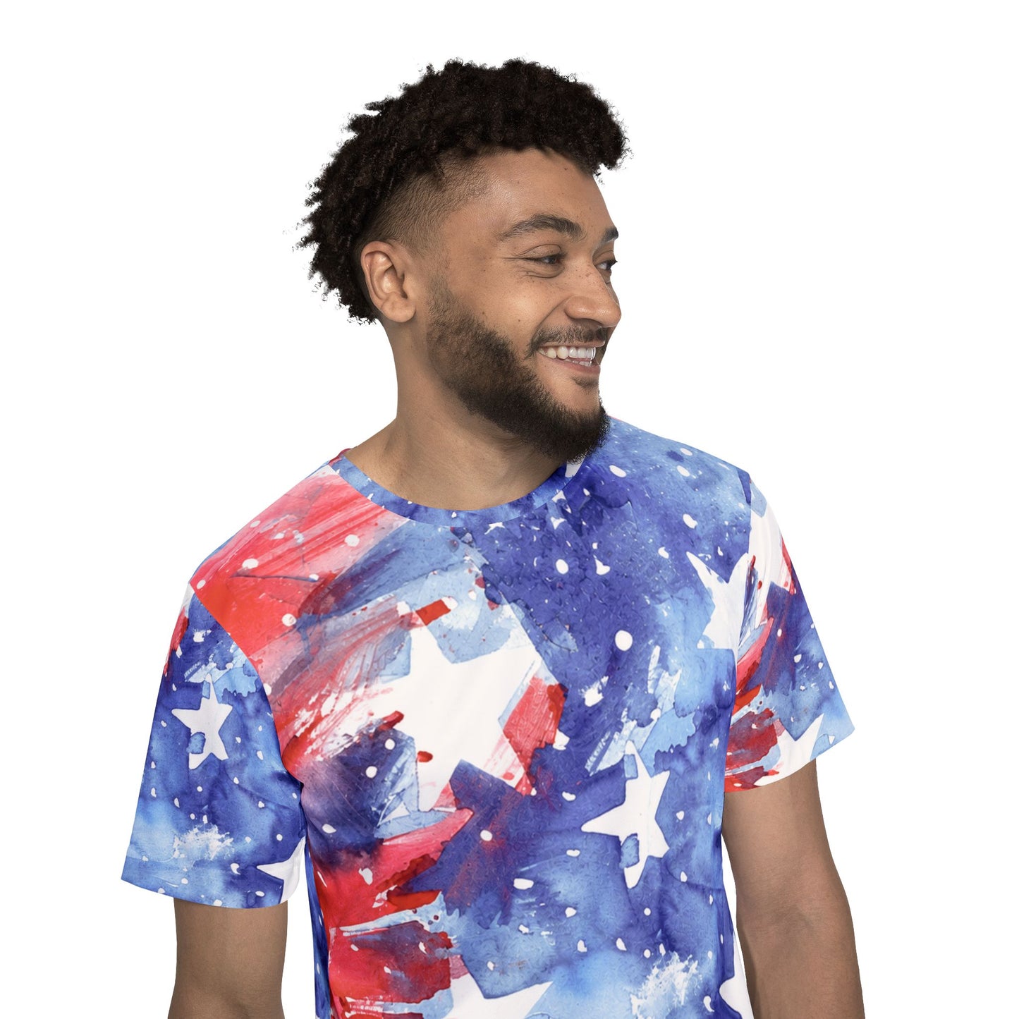 Patriotic Watercolor Stars Tee – American Flag AOP Sports Jersey