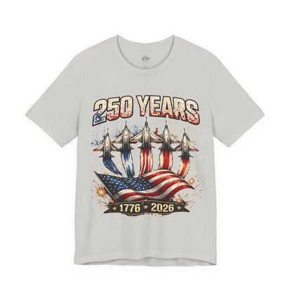 250 Years Patriotic T-Shirt – American Flag & Jets, 1776–2026 Anniversary Tee
