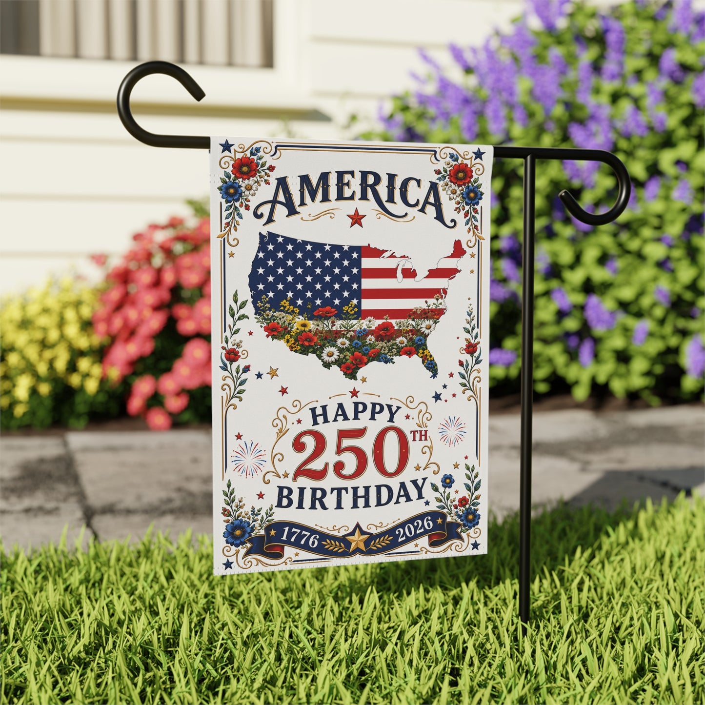 America 250th Birthday Garden Flag | Patriotic USA Banner 1776–2026