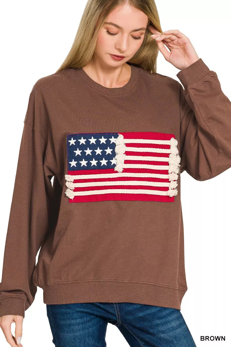 Zenana French Terry American Flag Pullover