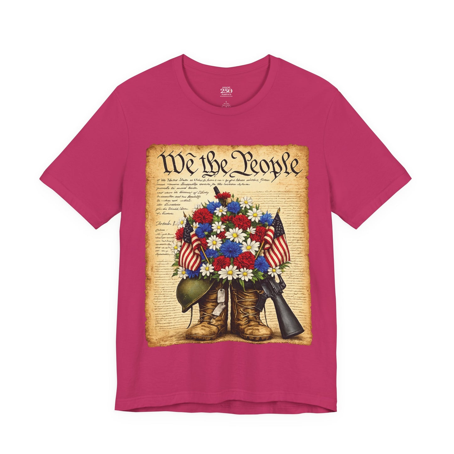 America 250 Flag Bouquet Tee — We the People Military Boots Memorial Shirt