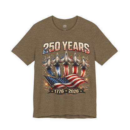 250 Years Patriotic T-Shirt – American Flag & Jets, 1776–2026 Anniversary Tee