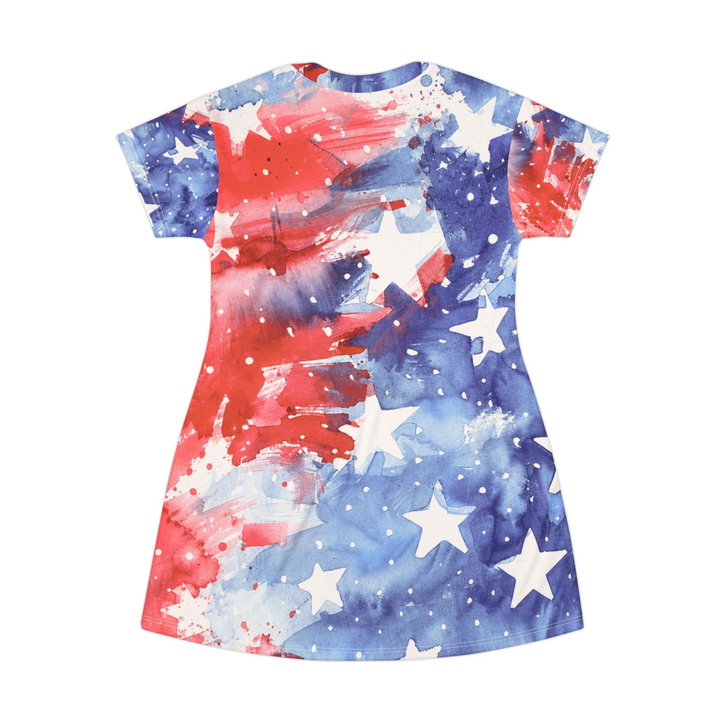 American Flag Watercolor T-Shirt Dress – Patriotic Stars & Stripes AOP