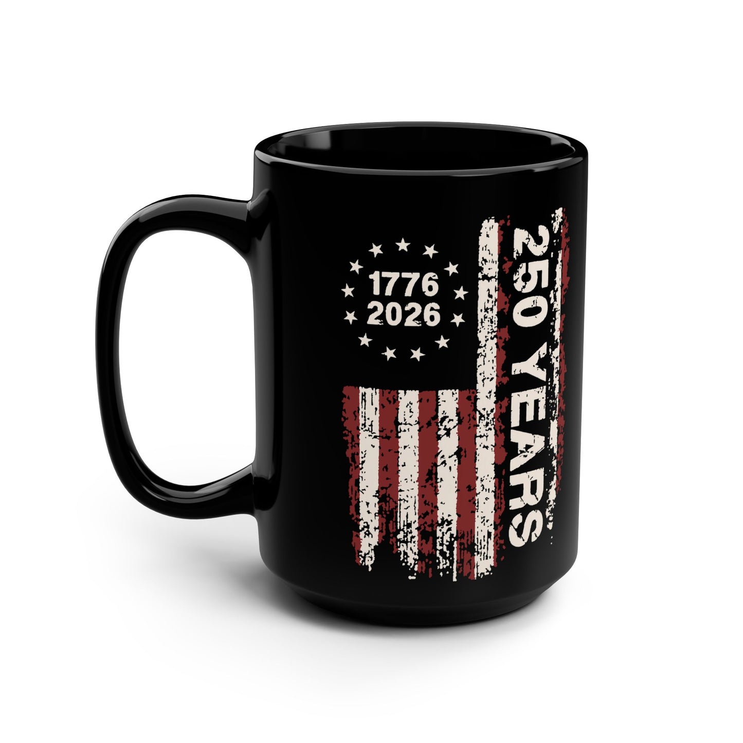 America 250 Black Mug 1776-2026 — 15oz Patriotic Coffee Cup