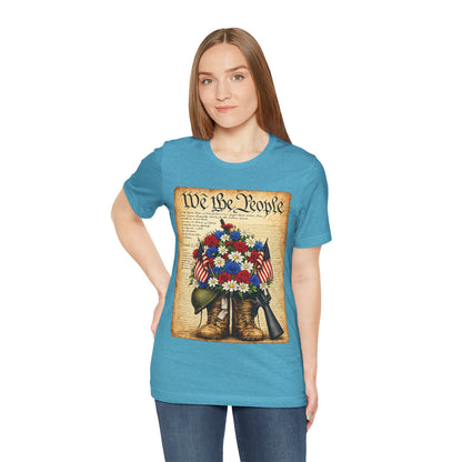 America 250 Flag Bouquet Tee — We the People Military Boots Memorial Shirt