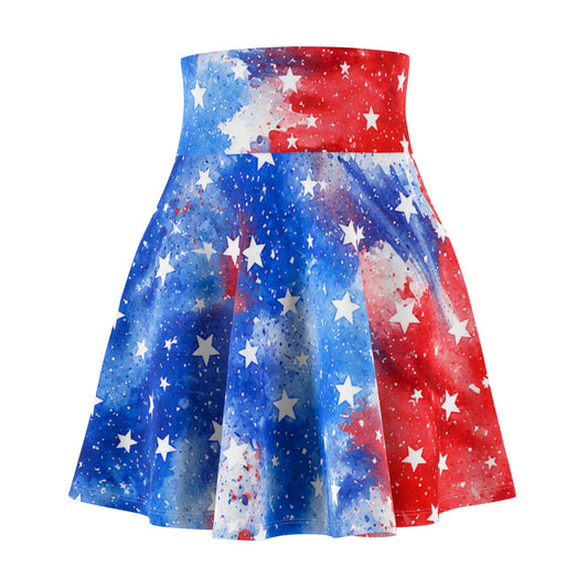 Patriotic Red White & Blue Star Skater Skirt — Women’s 4th of July AOP