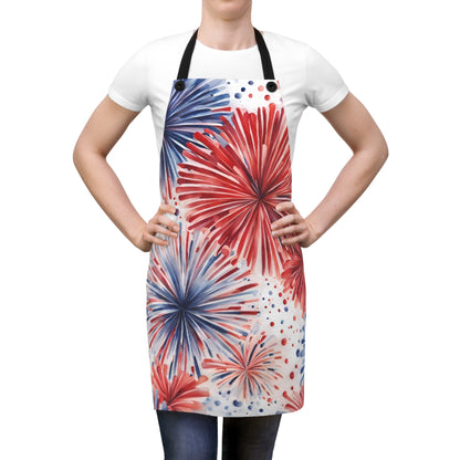 Patriotic Fireworks Apron - Red White & Blue BBQ/Cooking Apron for 4th of July