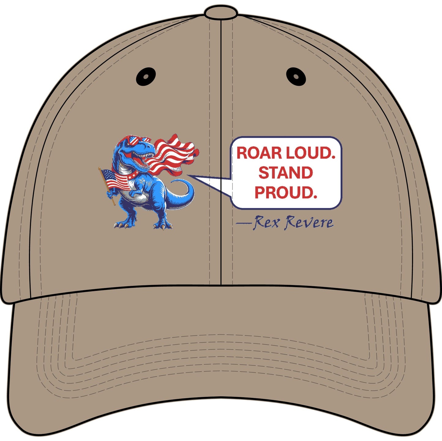Youth Baseball Cap — Patriotic T-Rex 'Roar Loud. Stand Proud.' Embroidered (250 Years 1776–2026)