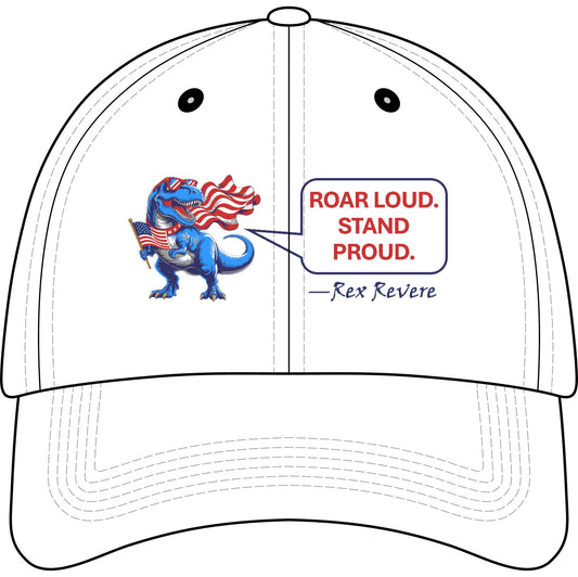 Youth Baseball Cap — Patriotic T-Rex 'Roar Loud. Stand Proud.' Embroidered (250 Years 1776–2026)