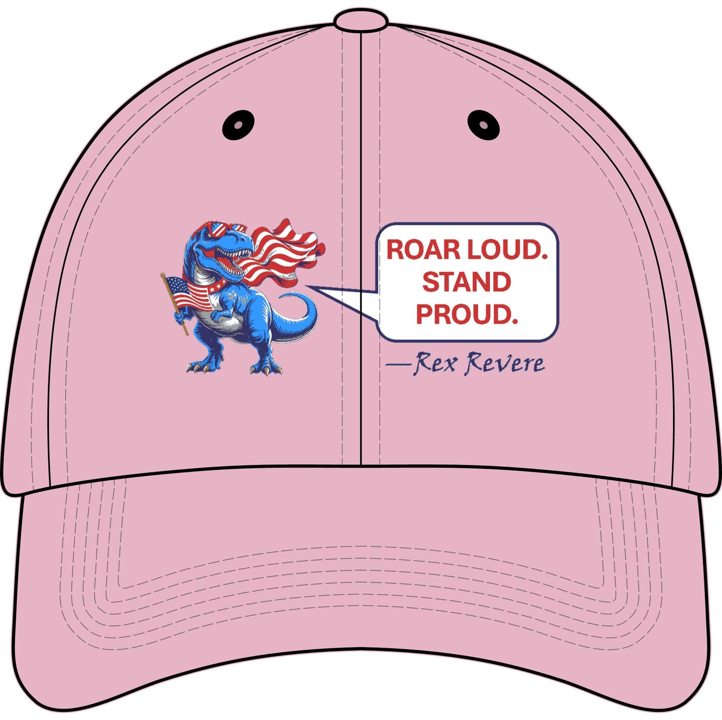 Youth Baseball Cap — Patriotic T-Rex 'Roar Loud. Stand Proud.' Embroidered (250 Years 1776–2026)