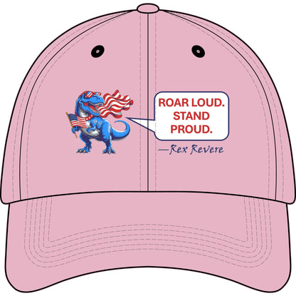 Youth Baseball Cap — Patriotic T-Rex 'Roar Loud. Stand Proud.' Embroidered (250 Years 1776–2026)