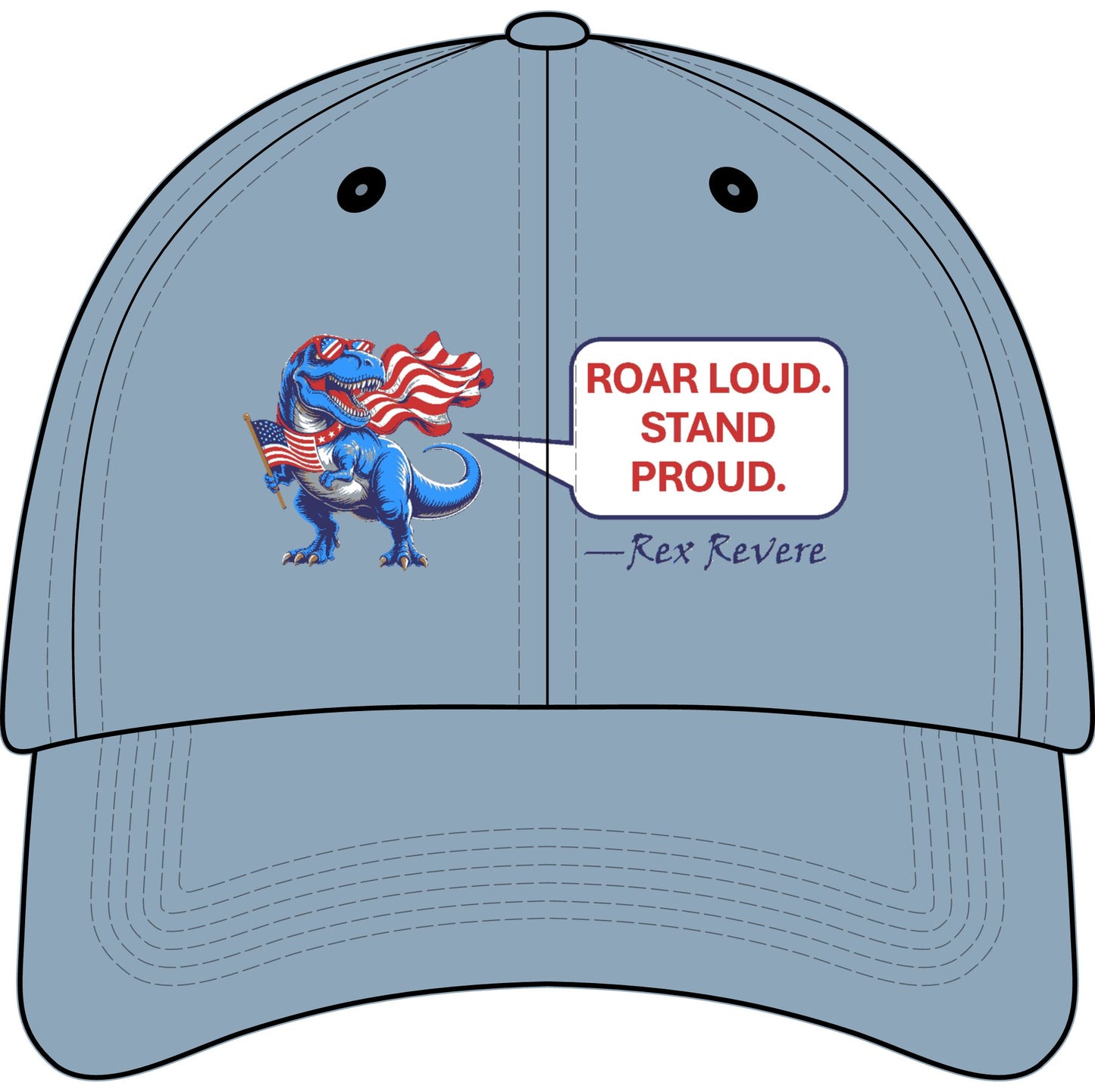 Youth Baseball Cap — Patriotic T-Rex 'Roar Loud. Stand Proud.' Embroidered (250 Years 1776–2026)