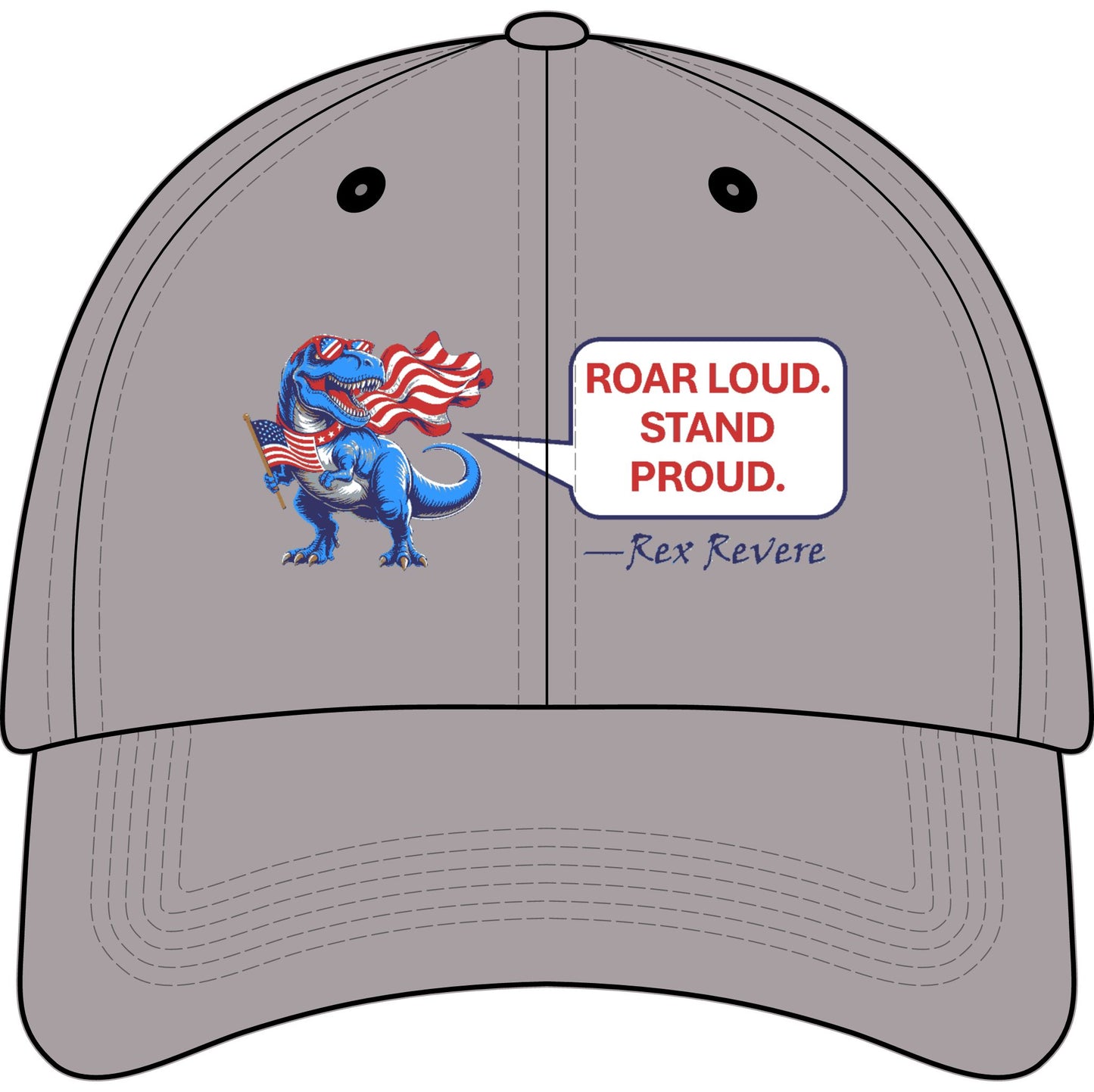 Youth Baseball Cap — Patriotic T-Rex 'Roar Loud. Stand Proud.' Embroidered (250 Years 1776–2026)