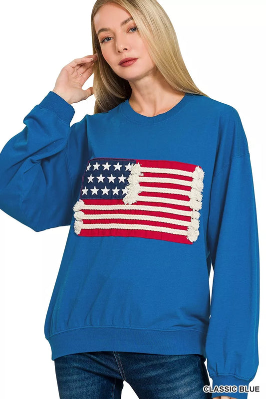 Zenana French Terry American Flag Pullover