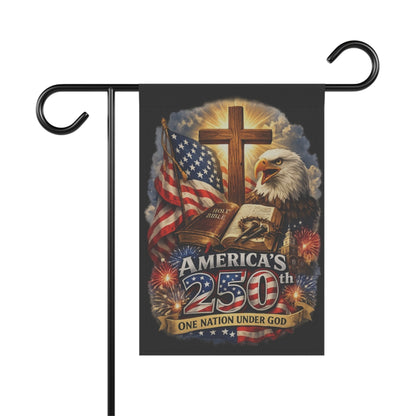 Double-sided America 250 garden flag — eagle & cross, vivid HD print, fits standard garden poles