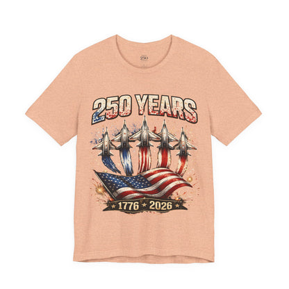 250 Years Patriotic T-Shirt – American Flag & Jets, 1776–2026 Anniversary Tee