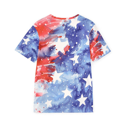 Patriotic Watercolor Stars Tee – American Flag AOP Sports Jersey