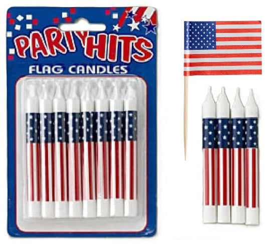 All American Patriotic Party Bundle - Birthday Candles, Flag Picks & Sprinkles Set