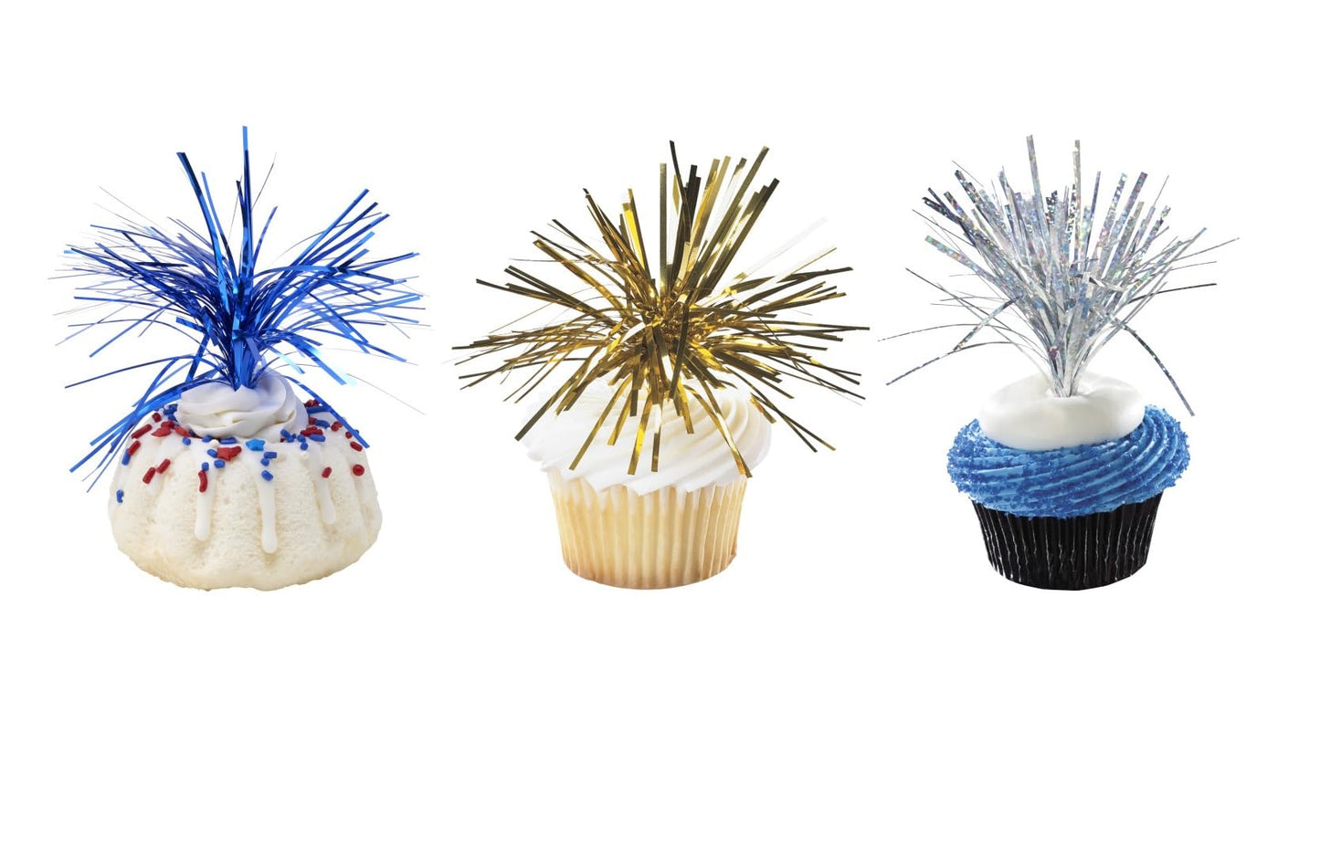 Patriotic Cake Decorating Bundle - USA Flag Picks & Red White Blue Sprinkles Set