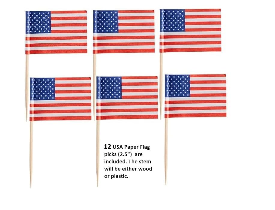 Patriotic Cake Decorating Bundle - USA Flag Picks & Red White Blue Sprinkles Set