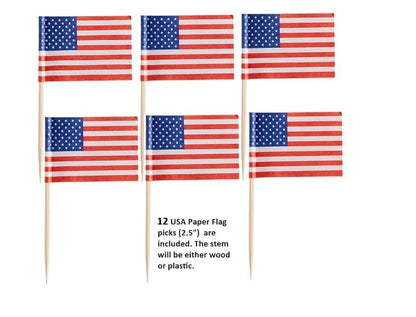 Patriotic Cake Decorating Bundle - USA Flag Picks & Red White Blue Sprinkles Set