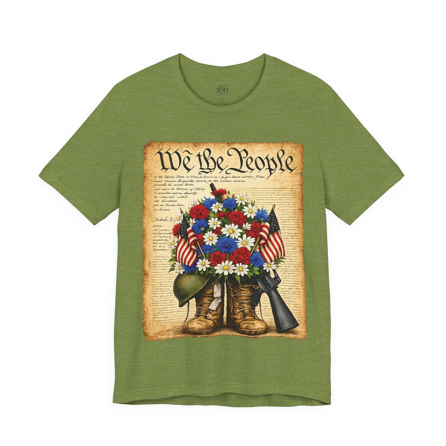 America 250 Flag Bouquet Tee — We the People Military Boots Memorial Shirt