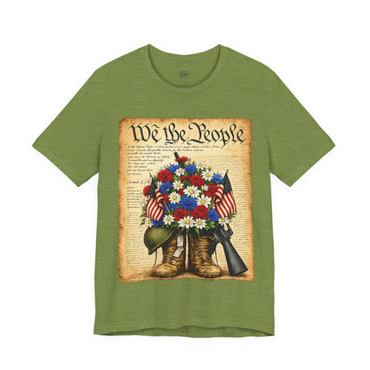 America 250 Flag Bouquet Tee — We the People Military Boots Memorial Shirt