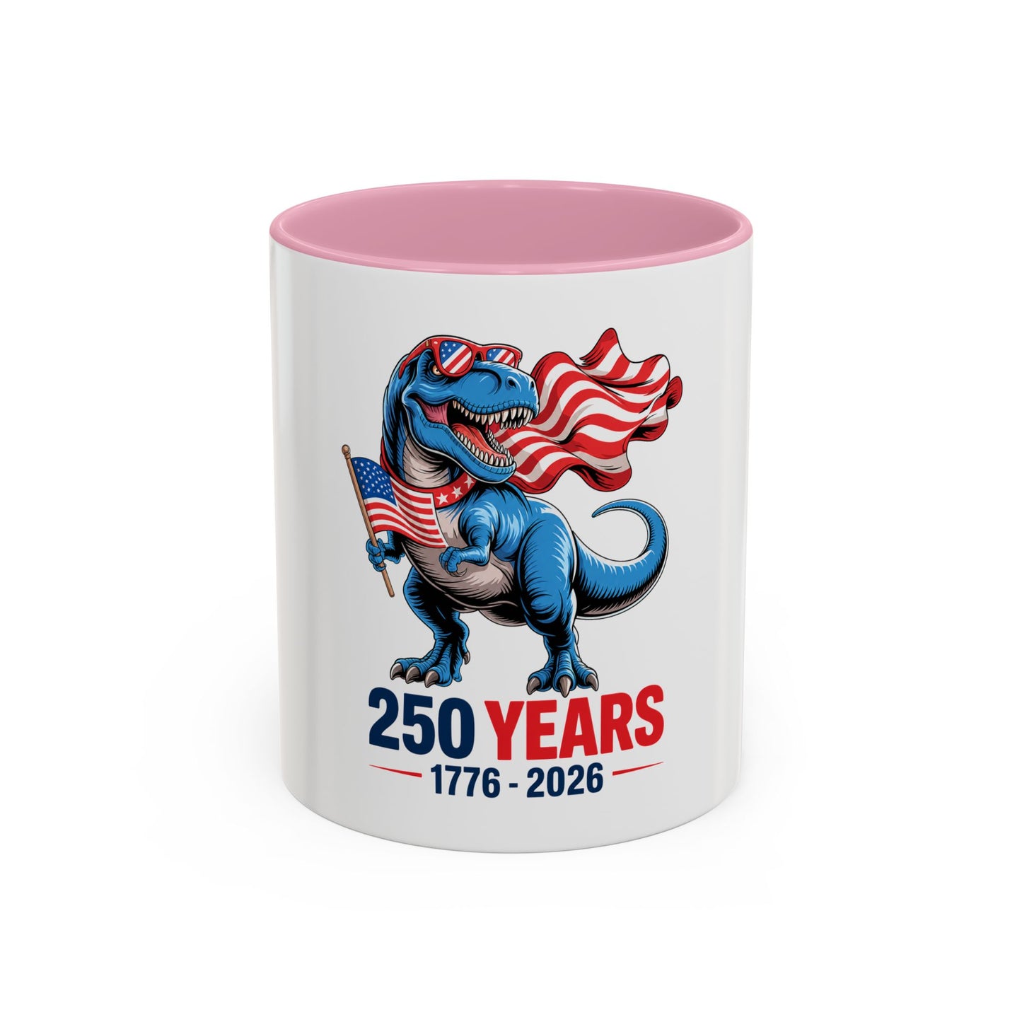 Rex Revere Patriotic T-Rex Mug — America 250 Years 1776–2026 Coffee Cup
