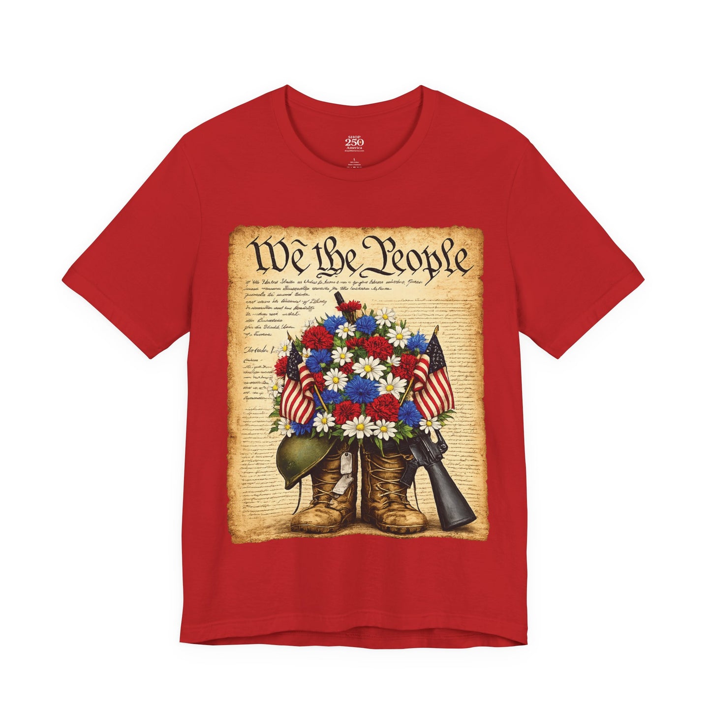 America 250 Flag Bouquet Tee — We the People Military Boots Memorial Shirt