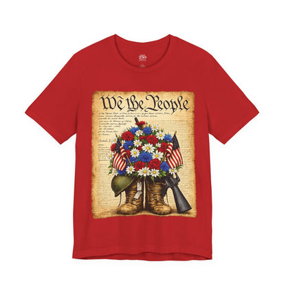 America 250 Flag Bouquet Tee — We the People Military Boots Memorial Shirt