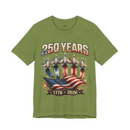 250 Years Patriotic T-Shirt – American Flag & Jets, 1776–2026 Anniversary Tee