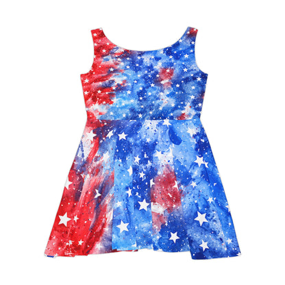 Patriotic Watercolor Stars Skater Dress — Red, White & Blue Fourth of July AOP