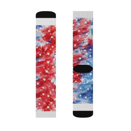 Patriotic Tie-Dye Crew Socks – Red, White & Blue All-Over Sublimation Print