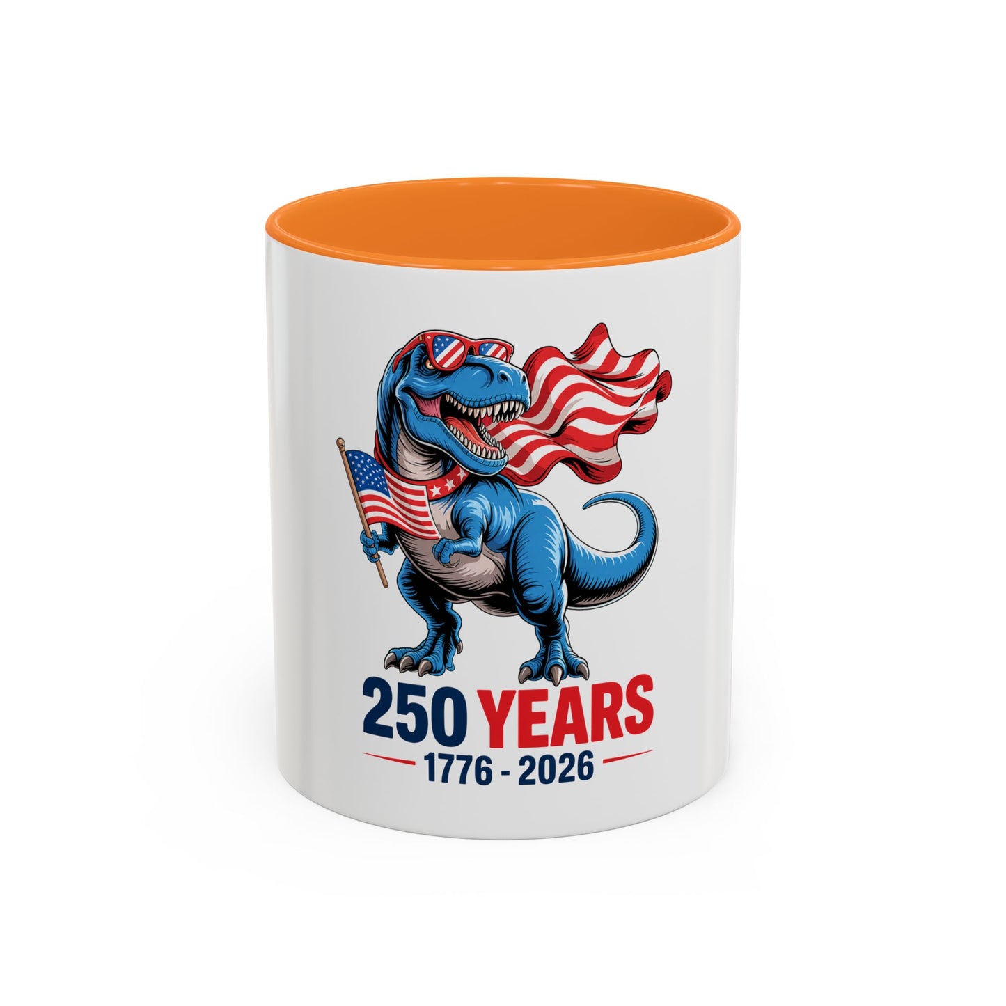 Rex Revere Patriotic T-Rex Mug — America 250 Years 1776–2026 Coffee Cup