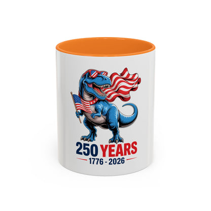 Rex Revere Patriotic T-Rex Mug — America 250 Years 1776–2026 Coffee Cup