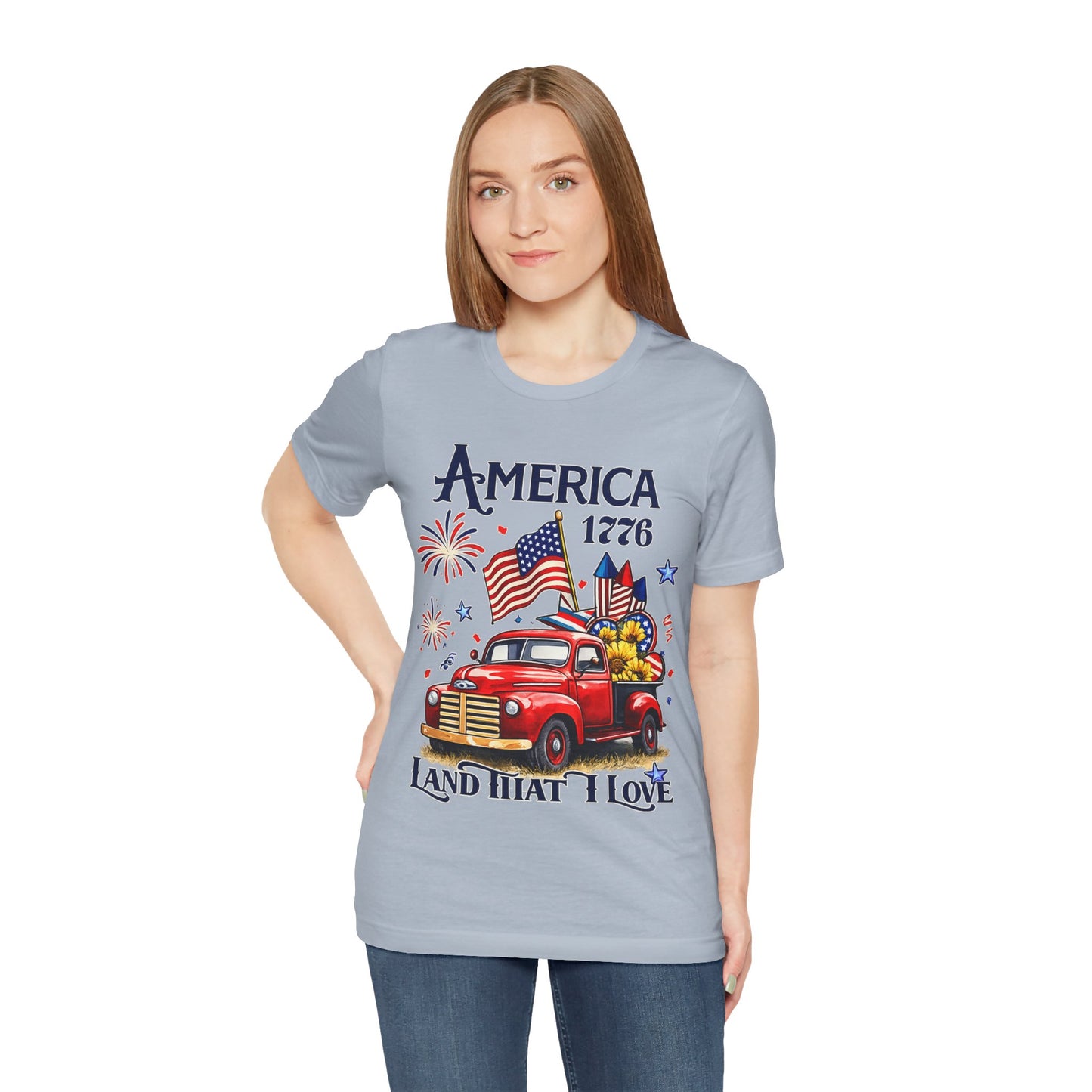 Patriotic Red Truck T‑Shirt — "America 1776 Land That I Love" Fourth of July Tee