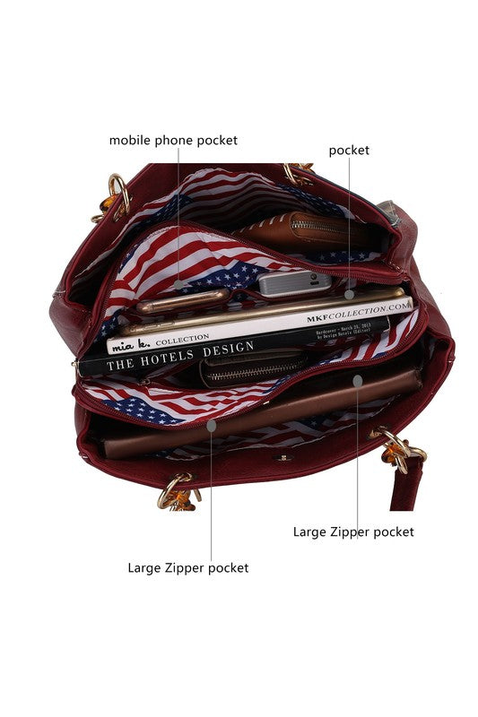 Nevaeh American Flag Shoulder Bag - Patriotic Vegan Leather Handbag
