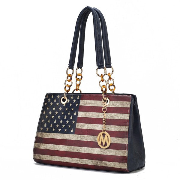 Nevaeh American Flag Shoulder Bag - Patriotic Vegan Leather Handbag